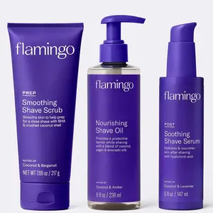 Flamingo Glow Shave Collection | 3 Step Shaving Trio | Prep Scrub, Nourishing Shave Oil and Soothing Post Shave Serum