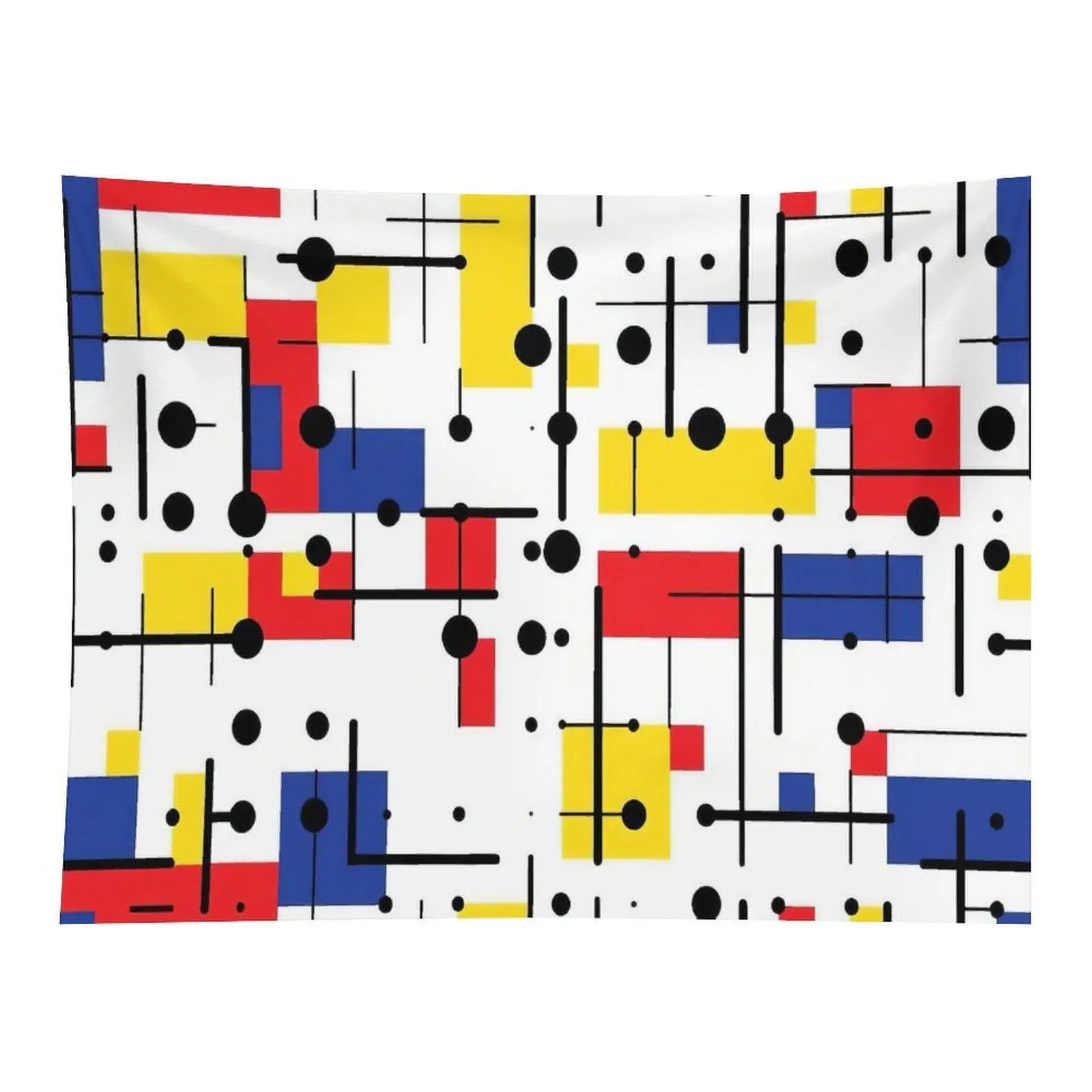 Mondrian Primary Color Geometric Line Dot Seamless Wall Tapestry Wall Hanging, Modern Abstract Red Yellow Blue Block Minimalist Art Decor for Bedroom Dorm Office Backdrop
