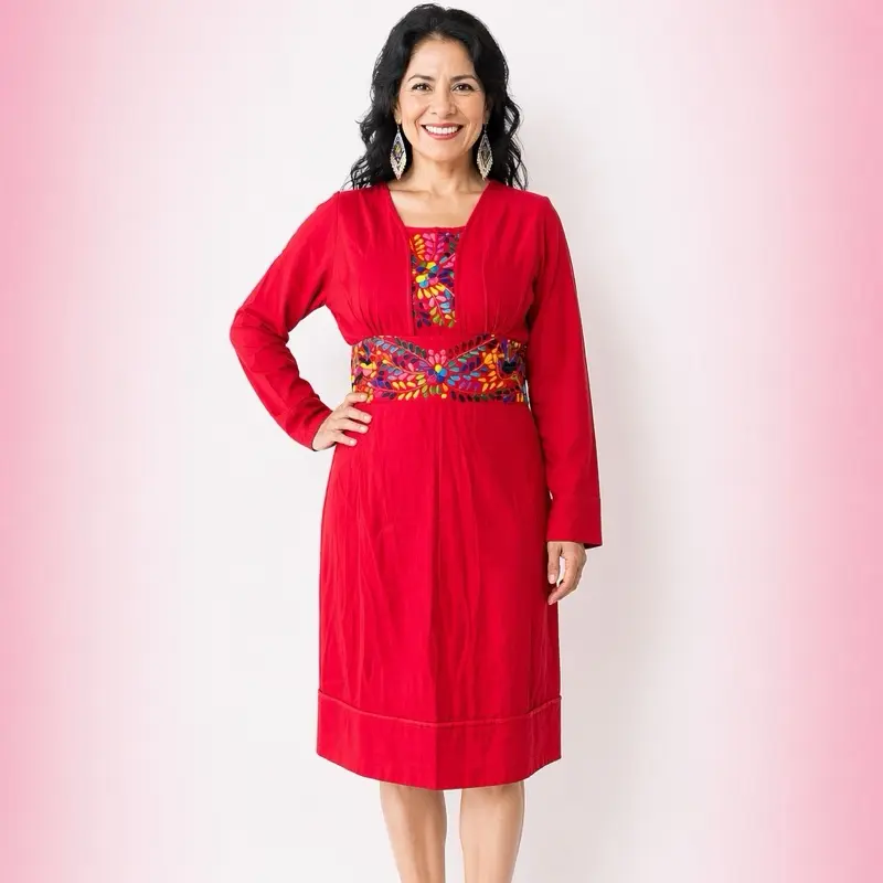 Samantha - Mexican dress Handmade in Oaxaca Mexico Embroidered Dresses - vestido mexicano hecho a mano artesanal - elegante tradicional  Casual Traditional Elegance vestido artesanal hecho en México