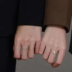 2 PCS Jasmine couple rings, a pair of niche design couple rings fashionable high-end open adjustable rings