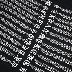 Fashionable and Minimalist Hip-hop Cuban Chain A-Z, 26 English Initials Pendant Stainless Steel Men's Necklace, Daily, Party, Gift Jewelry for Men