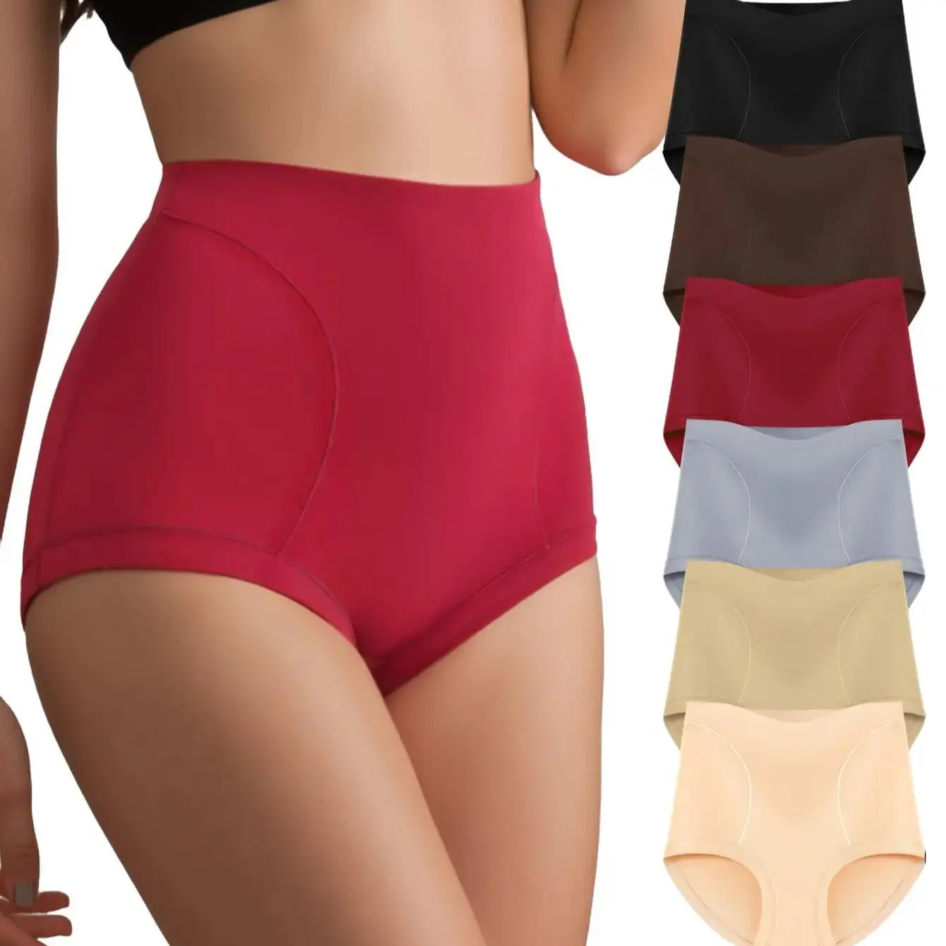 HOTCOM Women's High Waisted Panties - 3/4/5/6/8Pcs, S-4XL Plus Size, No Show Tummy Control, Soft Comfy Knicker, Minimalist Seamless Breathable Knit Briefs, Vintage Mixed Color Fitness Lingerie, Classic