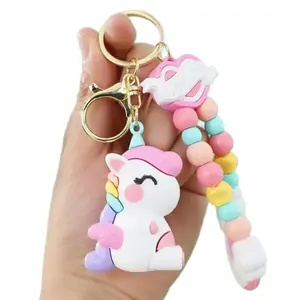 Cute Unicorn Silicone Beads Keychain - Unique Design with Colorful Pastel Beads for Home Decor - Fun Accessory for Ladies Keys trendy decor keychain valentines summer style backpack school live keychains boujee keychain toy valentine heart