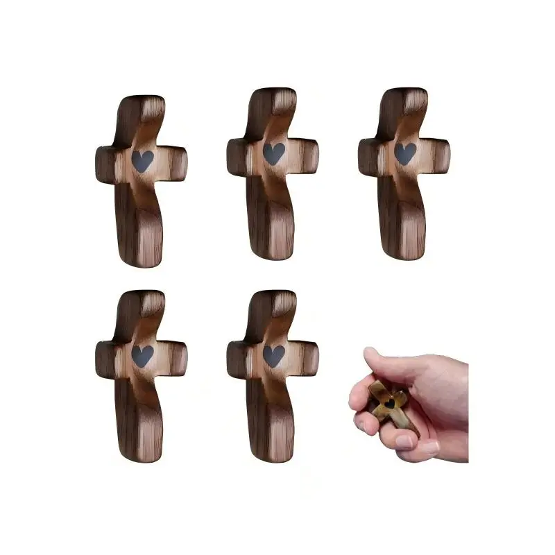 Wooden Cross Religious Decoration with Pouch, Cross Design Christianity Encouragement Gift, Fingertip Stress Relief Handheld Decor for Personal Devotion, Stylish Religious Decor & Room Accessories
