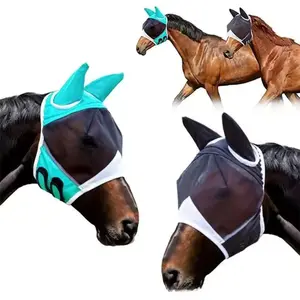 Colourtree Horse Fly Mask Half Face Cover with Ears Protection UV Safe Breathable Stretchy Mesh Lightweight Durable Customizable Secure Fit