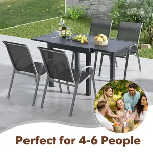 COSTWAY - Outdoor Dining Table Set with Extendable Aluminum Table and 4 Stackable Chairs