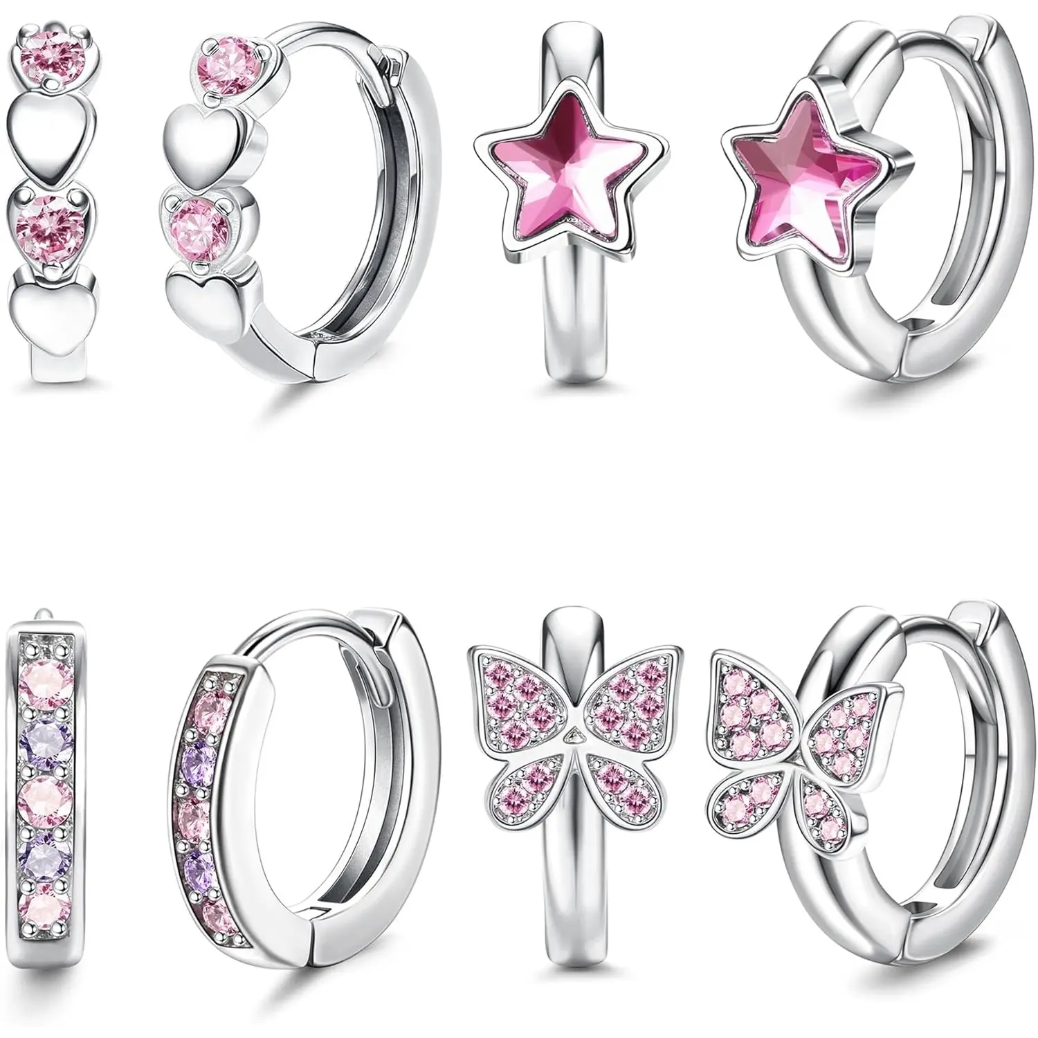 FUNRUN Hypoallergenic Earrings For Women Small Huggie Hoop Earrings Sleeper Double Love Heart Earrings Cute Tiny CZ Butterfly Star Cartilage Earrings Hoop Set 10mm