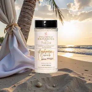 Polished Paradise Co Paradise Scents Carpet and Upholstery Deodorizer, Resort Collection Cashmere Cabana Scent Powder for Rugs and Textiles, 16 Oz