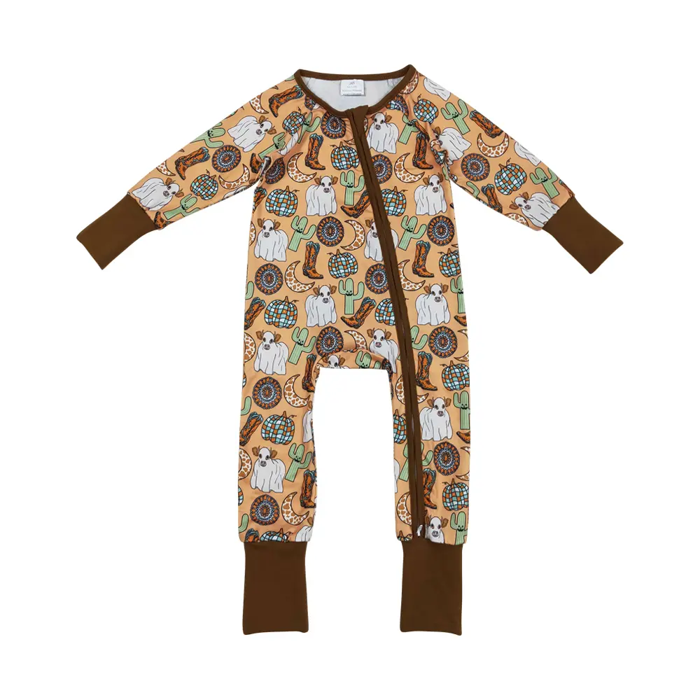 Baby Cowboy Printed Bodysuit, Cotton Blend Double-Zip Sleeper, Infant Halloween Costume Outfit, One Piece Bodysuit