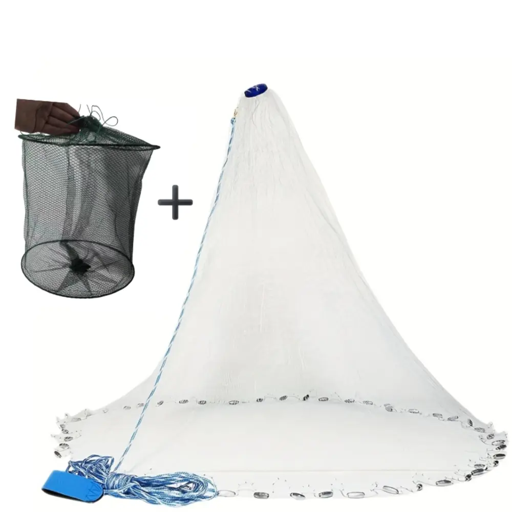 American style fishing net, equipped with fish protection, heavy sinker, fast diving, sturdy and durable, easy to learn, hand cast net, outdoor fishing tool, suitable for freshwater and saltwater fishing, handmade, Christmas/Easter/Father's Day gift