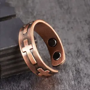 Handcrafted Cross-Shaped 99.99% Pure Copper Ring with Magnetic Properties - Perfect Gift for Boyfriend Girlfriend Family & Friends