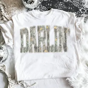 Retro Camo Western T-Shirt, Darlin Retro Camo Country Distressed Cowboy Quote, Camouflage Shirt, Western Concert Shirt, Southern Tee