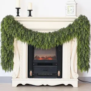 6 FT 2 Pcs Artificial Cedar Garlands Real Touch Winter Cedar Garland Green Artificial Greenery Pine Garland for Table Mantle Wall Indoor Outdoor Christmas Decorations 2 6 FT