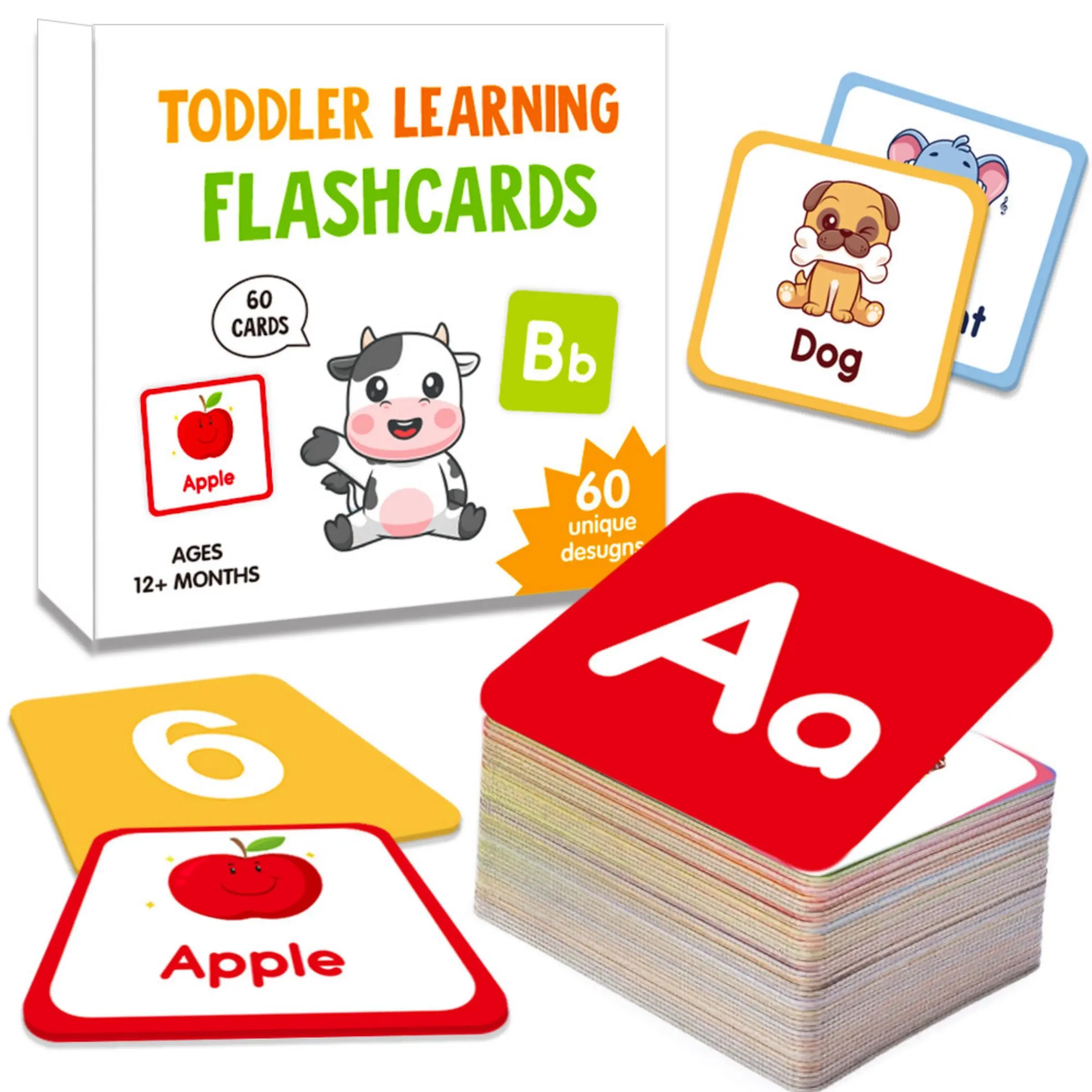 Toddler Learning Flashcards, 60pcs/set Colorful Alphabet & Number & Shape Learning Cards, Vocabulary Flashcards, Word Cards, Visual Stimulation Cards, Flashcards for Studying, Educational Learning for Preschoolers