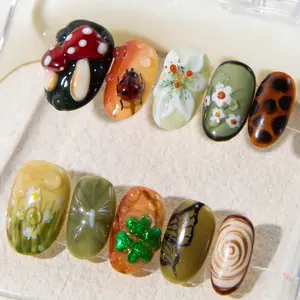 3D Forest Fantasy Press On Nails: Mushroom, Ladybug & Butterfly Nail Art