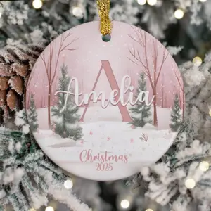 Custom Initial Christmas Ornament, Personalized Name Ornaments, Pink Gift Ornament  2025 Family Initials Christmas Ornament, Keepsake Gift