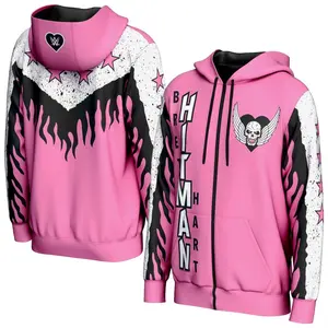 Bret Hart Pink Flames Hoodie, Retro Wrestling Inspired Full Zip Jacket Graphic Streetwear Pullover Comfortable Casual Fan Outfit Gift