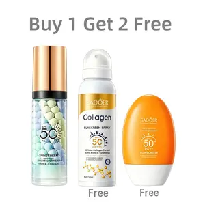 【Buy 1 Get 2 Free】; total of 3 bottles: SPF50+ PA+++ three-in-one sunscreen primer + vitamin C sunscreen + sunscreen spray—suitable for an entire summer with a summery vibe.