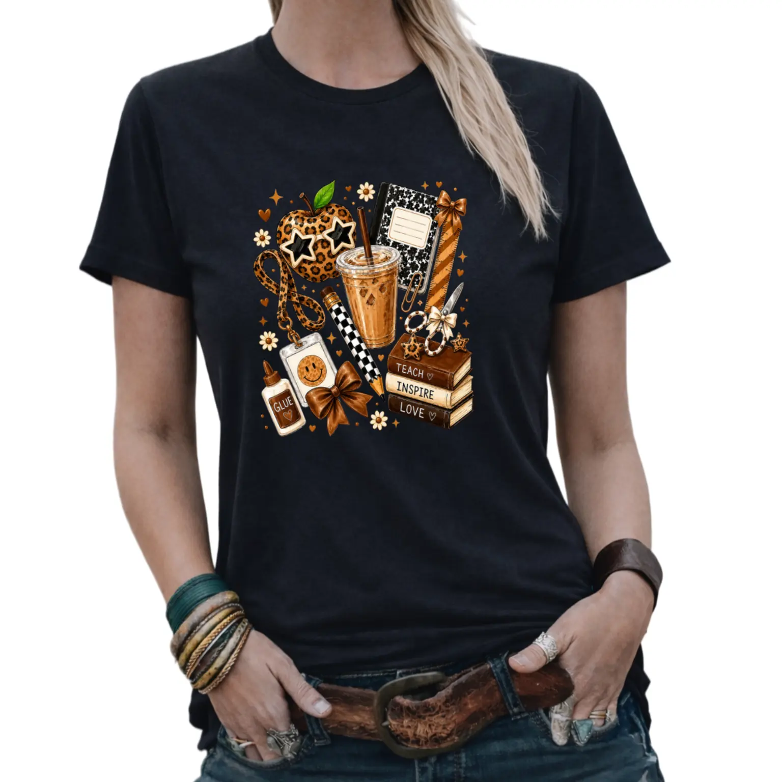 Leopard Teacher Shirt, Cute Teach Inspire Love Graphic Tee, Coffee  Notebook School Supplies Shirt, Back to School Teacher Gift, Trendy Teacher Tee