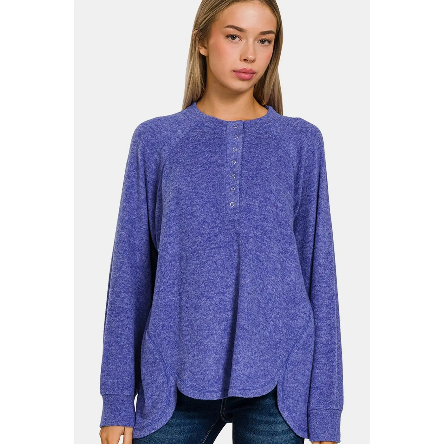 Zenana Full Size Brushed Melange Hacci High-Low Sweater