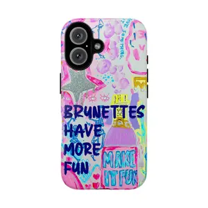 Glittercutie Brunettes Have More Fun Phone Case Make It Fun Pink Preppy Collage Preppy Colorful School Girls Phone Cases Phone Cover Hard Case Tough 2-piece Phone Case