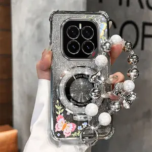 Honor GT Pro Popular Series Fashion Strap Lanyard Phone Holder Case For Compatible With Huawei Honor Gt Pro PC Cover and Shockproof Beautiful Floral Butterfly Protector Cases