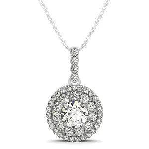 14k White Gold Diamond Halo Round Shape Pendant (1 1/4 cttw)