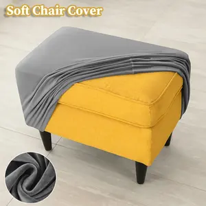 1 Pack Rectangle Stretch Silver Fox Velvet Ottoman Cover | Stain Resistant Dustproof Easy to Clean | Footstool Removable Washable Slipcover Protector for Living Room Office Sofa Foot Stool Home Furniture Use