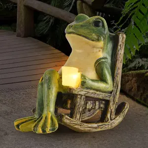 Miniature Frog Garden Statue Home Easter Gifts Decorations Fairy Garden Accessories Outdoor Lights Solar Garden Frog Decor Art Housewarming Gift for Patio, Yard, Lawn Ornament, 3.8"x2.3"x3.93