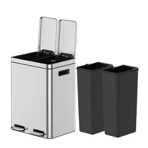 Dual Trash Can,2*5.3 Gal (2 x 20L) Stainless Steel Trash Can with Recycling Bin,Soft-Close Lid,Step-on Garbage Bin-with Removable Plastic Inner Buckets