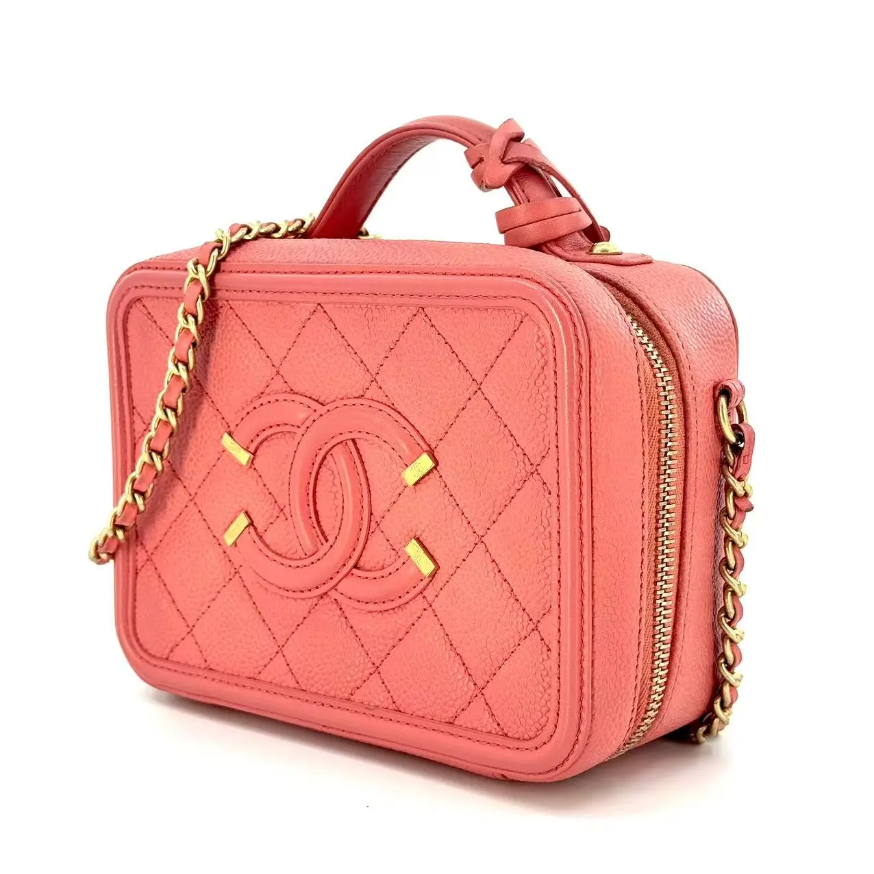 Pre-owned CHANEL Leather Crossbody bags Caviar Quilted Medium CC Filigree Vanity Case Red BF00104