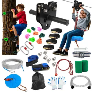 60-200FT Backyard Zip Line Kit for Kids and Adult Up to 400LBS with Stainless Steel Ziplines Spring Brake and Safety Harness, Outdoor Christmas and Birthday Gifts for Kids