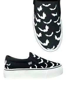 CHILL BAT Black/White Slip-On Shoe with White Sole for Comfort and Casual Footwear
