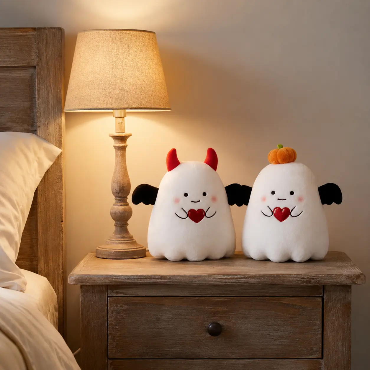 SNOWOLF 15" Halloween Angry Bat Stuffed Toy - Smooth, Comfortable Plush Demon Doll with Red Devil Horns, Black Wing-Like Arms, Cute Ghost Shape, 30cm/12in, for Children Development, Bed Decoration & Kids' Cosplay Gift