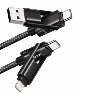 FTS 4-in-1 USB Charging Cable 240W Fast Charge with Wattage Display for Laptops, Tablets & Smartphones