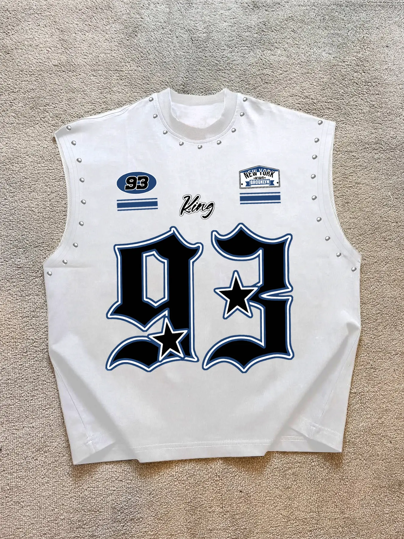 Summer Unisex Vest, Studded Sleeveless Baseball Jersey, Comfortable Casual Wear, Sports Vest for Gym Workouts, Motorcycle Riding, Music Festivals & Hiking