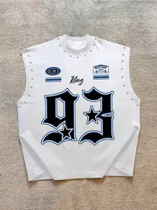 Summer Unisex Sleeveless T-Shirt, American Print + Stud Design Vest, Comfortable Casual Wear, Gym, Motorcycle Riding, Music Festivals