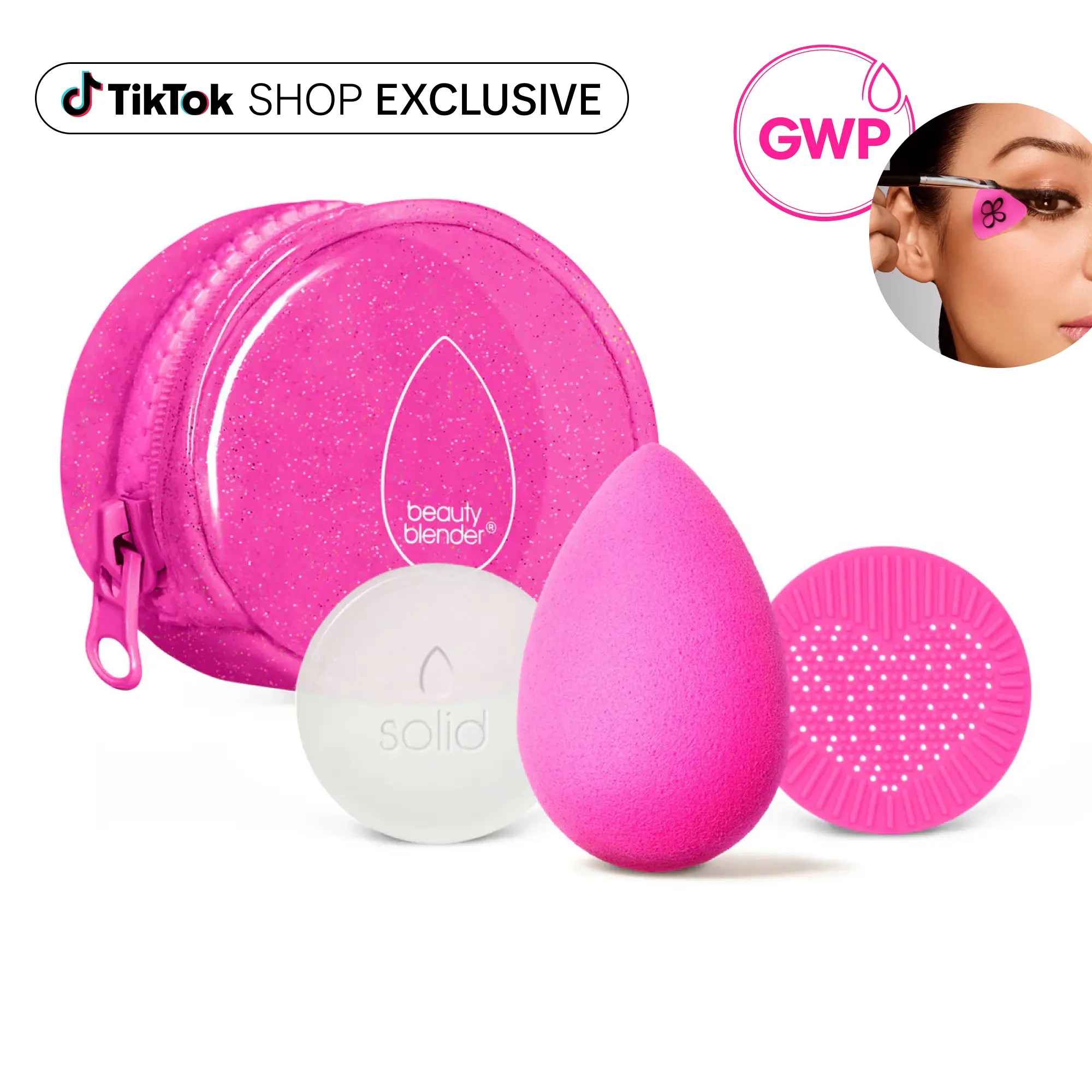Beautyblender Besties Glitter 4-Piece Starter Set – Original Makeup Sponge + Cleanser + Scrub Mat + Bag + Bonus Gift With Purchase!