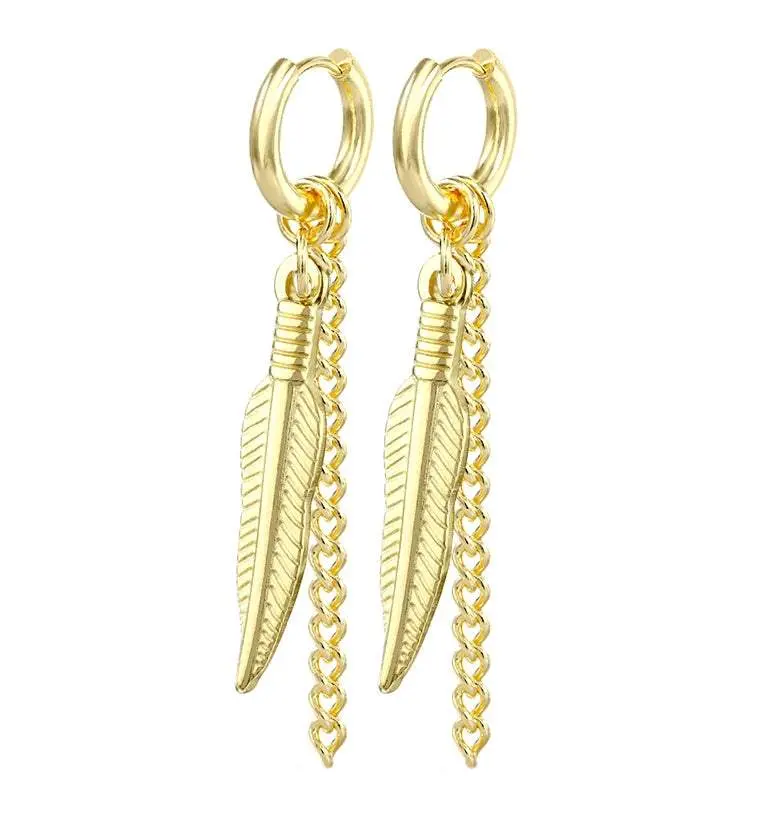 Gold PVD Feather Dangle Earrings