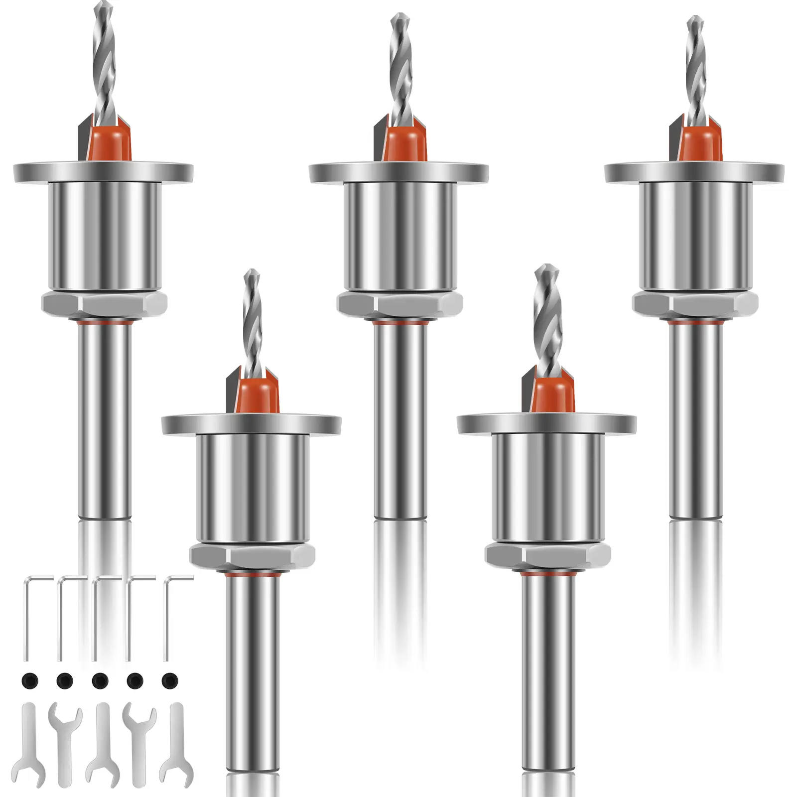 5 Counts Limit Countersink Drill Bit Set Adjustable Tapered Countersunk Drill Bit Set Alloy Steel Round Shank Wood Countersink Drill Bit 2.8/3/3.2/3.5