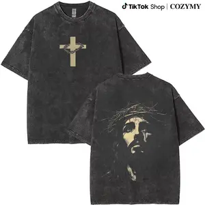 Jesus Crown of Thorns Washed Tshirt, God Apparel Tee, Easter T-Shirt, Jesus T-Shirt, Easter Streetwear, Christian Apparel Graphic Tees, Gym Pump Cover