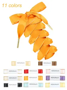 Metal Head Shoelaces, 15mm Wide Silk Laces, Elegant Golden Edge Design, Perfect for Daily Casual Wear