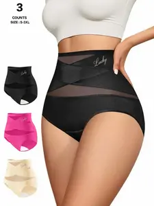 Women's High-Waist Panties,Lucky Letter Logo,Cross-Mesh Panel Underwear,Ultra Soft Comfort Fit Briefs, Soft Comfy Panty - Womenswear SpringStatements