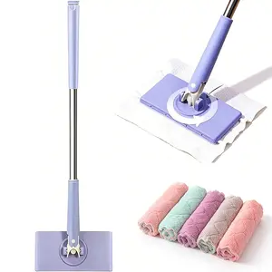 Cloth Changing Dust Mop for Face Towels with 5 Reusable Cloths,Reusable Mop Alternative with Swivel Head, Retractable Gap Dust Cleaner,Wet & Dry Dual-Use