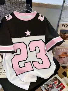 Summer Kids & Short Sleeve T-Shirt, Number & Letter Print, Girls Casual Fashion Top, Casual Tee Tops, Streetwear Style, Funny Graphic Tees, Funny Print Shirts