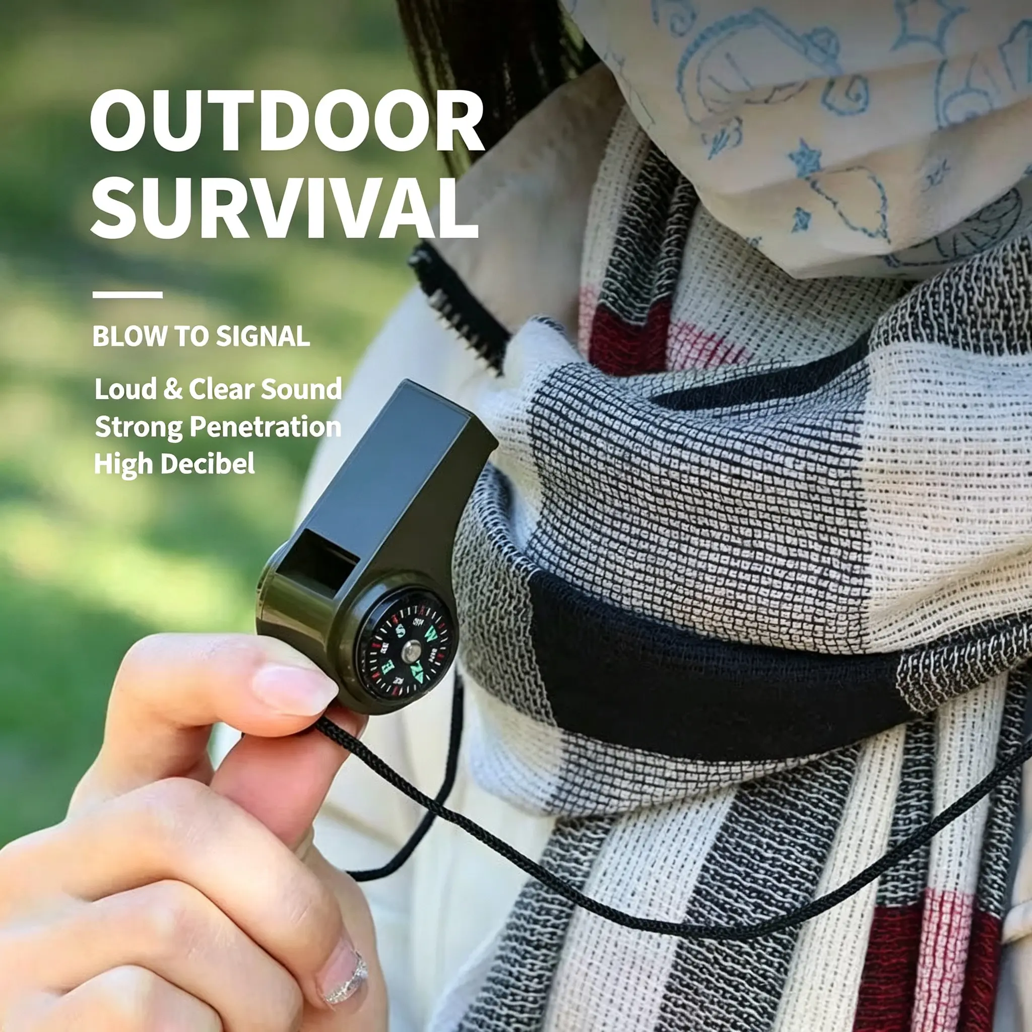 3-in-1 Emergency Survival Whistle with Liquid-Filled Compass, Loud High Decibel Outdoor Safety Whistle, Lightweight Portable Survival Signal Whistle for Hiking, Camping, Backpacking, Outdoor Adventure