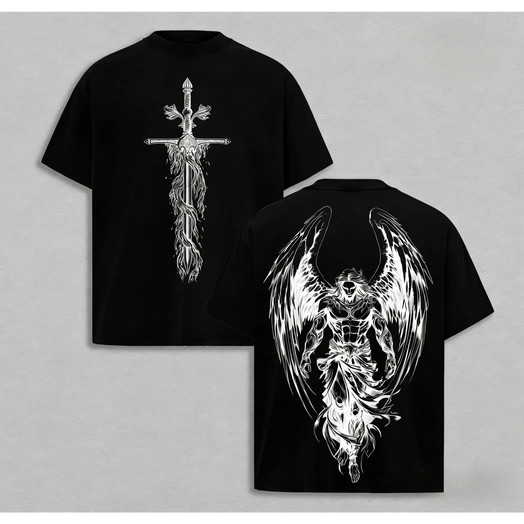 Saint Michael The Archangel x Flaming Sword T-Shirt Washed Christian Shirt, Aesthetic Clothes ,Scales of Justice , Jesus Tees, Christian Merch, Archangel Michael Tees ,Outfit Church-ZB