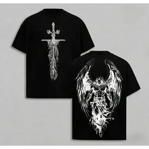 Saint Michael The Archangel x Flaming Sword T-Shirt Washed Christian Shirt, Aesthetic Clothes ,Scales of Justice , Jesus Tees, Christian Merch, Archangel Michael Tees ,Outfit Church