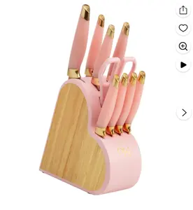 Paris Hilton 10-Piece Heart-Shaped Stainless Steel Knife Block Set, Pink
