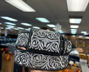 Men's Western Piteado Belts - Ethnic-Inspired Leatherwork, Embossed Fashion Accessories with Cowboy Belt Buckle, Leatherwork Men's Belts